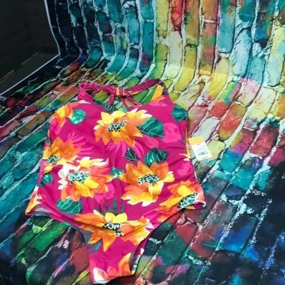 Kona Sol 1 piece swimsuit plus size 14W floral‎ print - Picture 1 of 9
